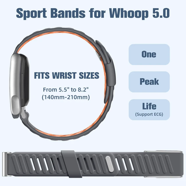 Alt view image 5 of 7 - Sport Band Compatible with Whoop 5.0 Bands One, Peak and Life/MG, Breathable Waterproof Silicone Adjustable Replacement Accessories Strap for Whoop Band 5.0 Fitness Activity Tracker, GrayOrange