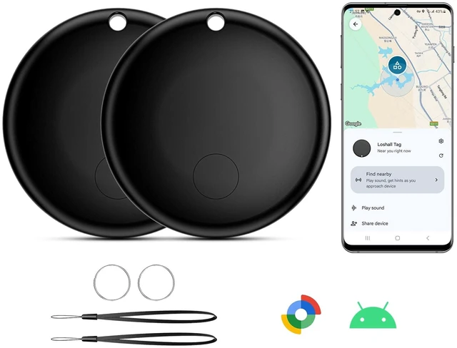 Main image of Air Tracker Tags-2 Pack (Android Only) Smart Bluetooth Tracker, Item Finder Works with Google Find Hub App, IP67 Waterproof Tracking Tag,Replaceable Battery, Locator for Keys, Luggage, Bag (2 Black)