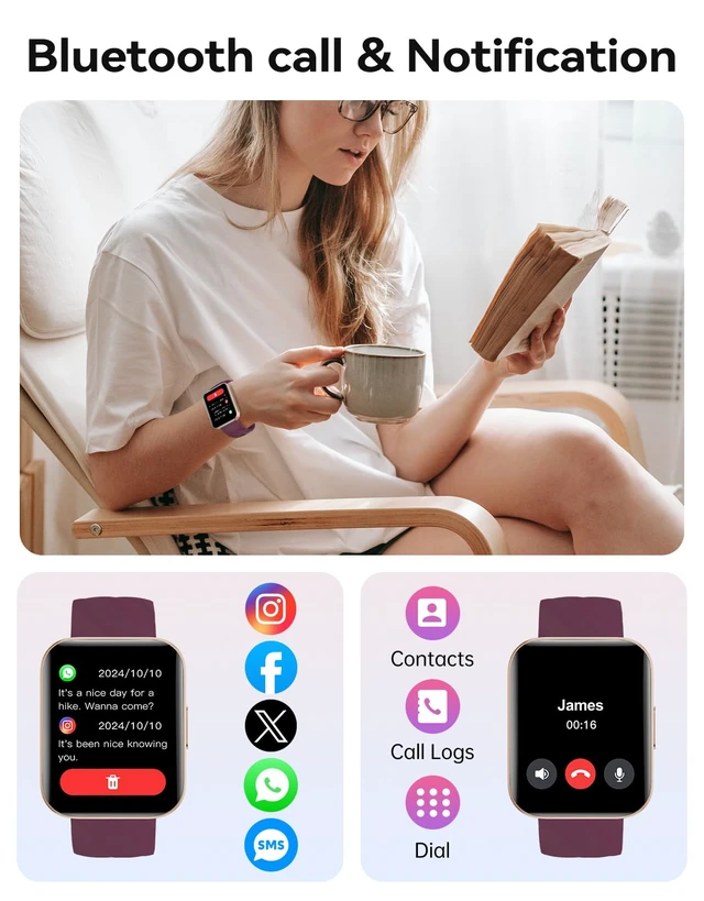 Alt view image 2 of 6 - Smart Watch for Women with Bluetooth Call for iPhong Android Phones Purple 1.8" Smartwatch, Fitness Tracker with Heart Rate Monitor Sleep Tracker 100+ Sports Modes, Steps/Calories Counter, Waterproof