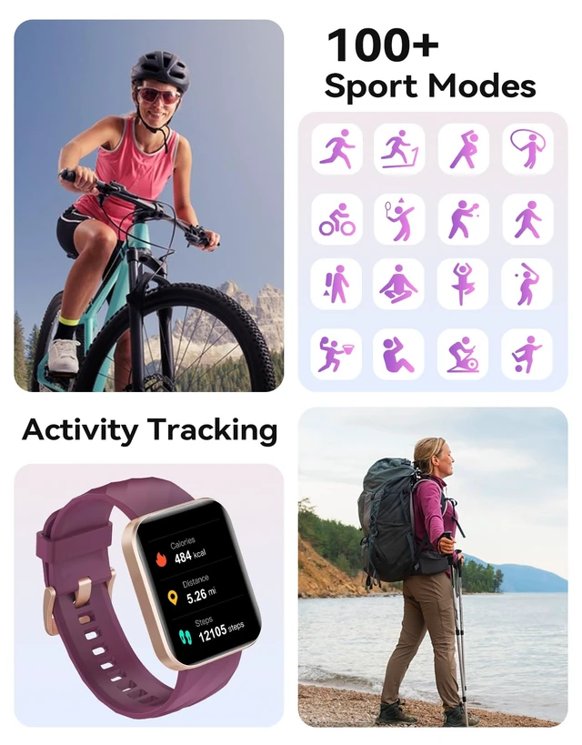 Alt view image 3 of 6 - Smart Watch for Women with Bluetooth Call for iPhong Android Phones Purple 1.8" Smartwatch, Fitness Tracker with Heart Rate Monitor Sleep Tracker 100+ Sports Modes, Steps/Calories Counter, Waterproof