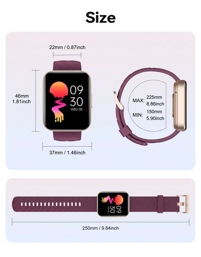 Alt view image 6 of 6 - Smart Watch for Women with Bluetooth Call for iPhong Android Phones Purple 1.8" Smartwatch, Fitness Tracker with Heart Rate Monitor Sleep Tracker 100+ Sports Modes, Steps/Calories Counter, Waterproof
