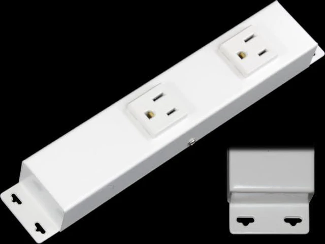 Main image of 8" Hardwired Power Strip (NO Power Cord), 2 Outlets (NOT Tamper Resistant) WITH EARS (with mounting tabs on both ends), 15A (NOT 20 Amp), White