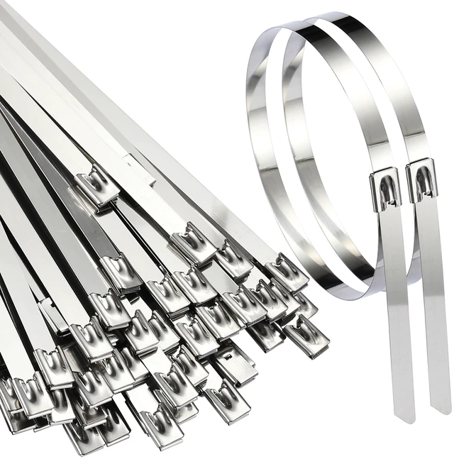 Main image of Extra-Wide Metal Zip Ties 15.8 Inch - 304 Stainless Steel Zip Ties Heavy Duty Self-Locking Cable Ties for Chain Link Fence/Outdoor/Electrical/Farms 300lb Capacity (0.31"W, 50pcs)