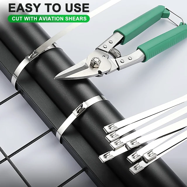 Alt view image 4 of 7 - Extra-Wide Metal Zip Ties 15.8 Inch - 304 Stainless Steel Zip Ties Heavy Duty Self-Locking Cable Ties for Chain Link Fence/Outdoor/Electrical/Farms 300lb Capacity (0.31"W, 50pcs)