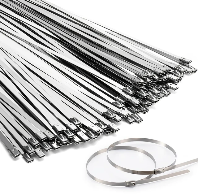 Main image of Heavy-Duty Stainless Steel Zip Ties, 150 Pieces 11.8in, 200lbs High Tensile Strength, Weather & UV Resistant Self-Locking Cable Ties for Fence, Exhaust Pipe, Industrial, Outdoor and Home Use