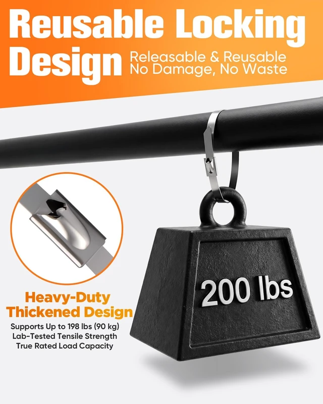 Alt view image 4 of 7 - Heavy-Duty Stainless Steel Zip Ties, 150 Pieces 11.8in, 200lbs High Tensile Strength, Weather & UV Resistant Self-Locking Cable Ties for Fence, Exhaust Pipe, Industrial, Outdoor and Home Use