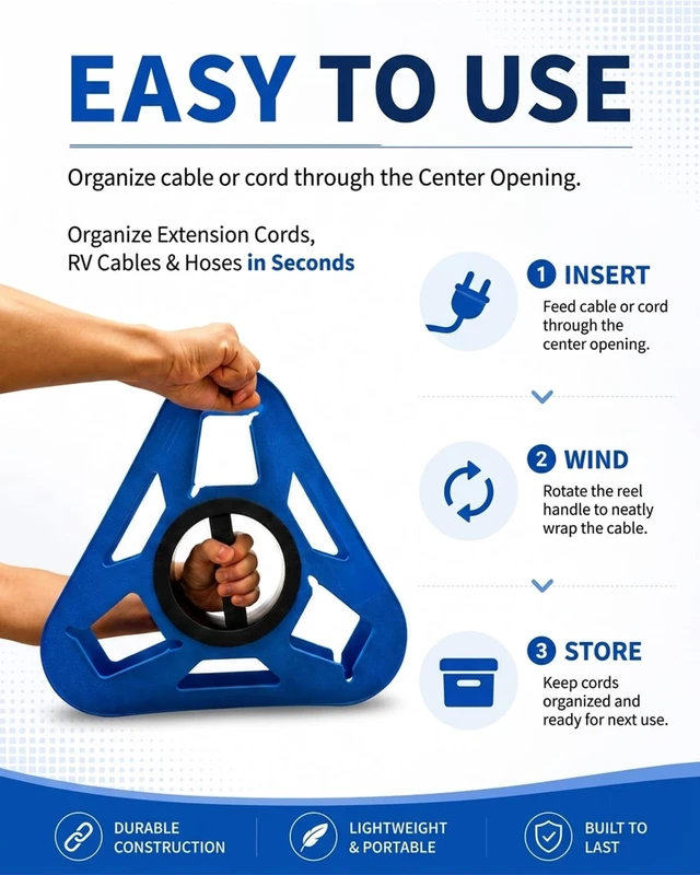 Alt view image 4 of 6 - Extension Cord Reel Heavy Duty 16 in. Portable Cable Winder Organizes Up to 100 ft 16/3, 75 ft 14/3 or 50 ft 12/3 Extension Cord Ideal for Garage, RV, Camping, Garden & Workshop