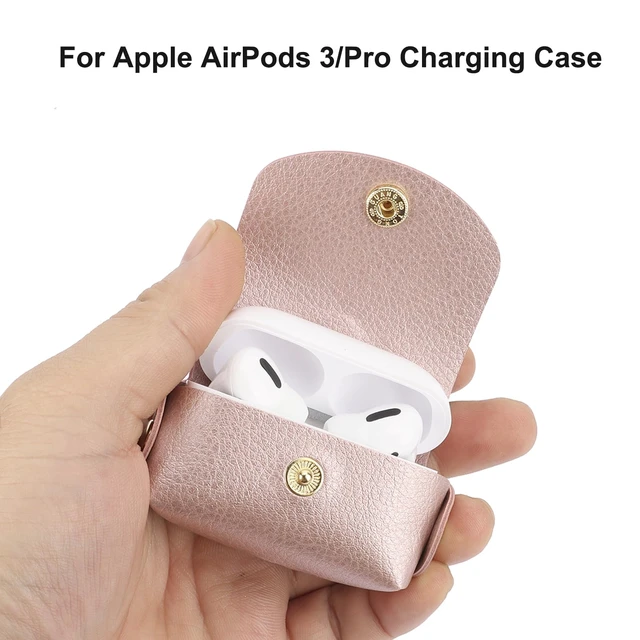 Alt view image 2 of 7 - Case for AirPods Pro AirPods 3 Charging Case, Soft Leather Protective Cover with Keychain Clip Ring Loop for Air Pods Pro 1st / 2nd Generation Air Pods 3 Men Women (Rose Gold)