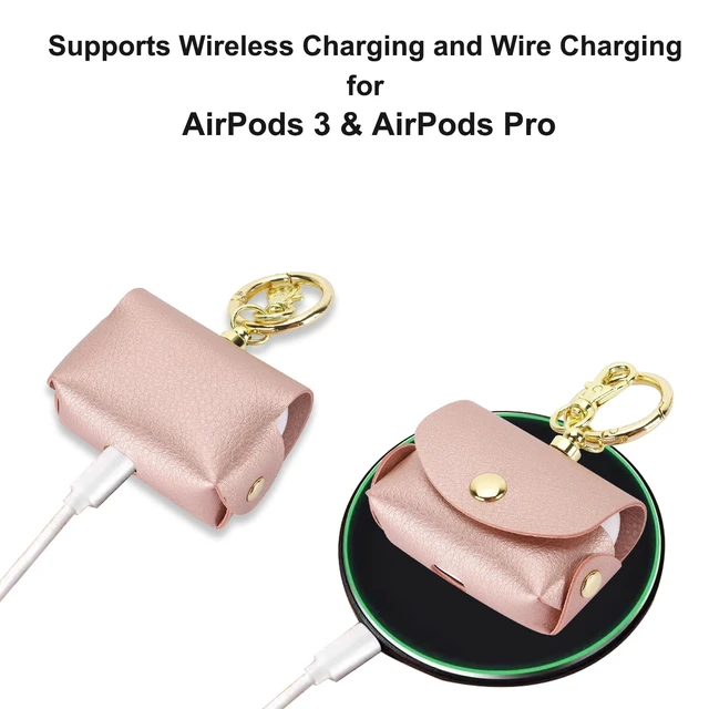 Alt view image 3 of 7 - Case for AirPods Pro AirPods 3 Charging Case, Soft Leather Protective Cover with Keychain Clip Ring Loop for Air Pods Pro 1st / 2nd Generation Air Pods 3 Men Women (Rose Gold)