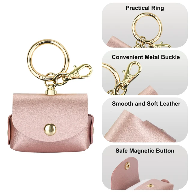 Alt view image 5 of 7 - Case for AirPods Pro AirPods 3 Charging Case, Soft Leather Protective Cover with Keychain Clip Ring Loop for Air Pods Pro 1st / 2nd Generation Air Pods 3 Men Women (Rose Gold)