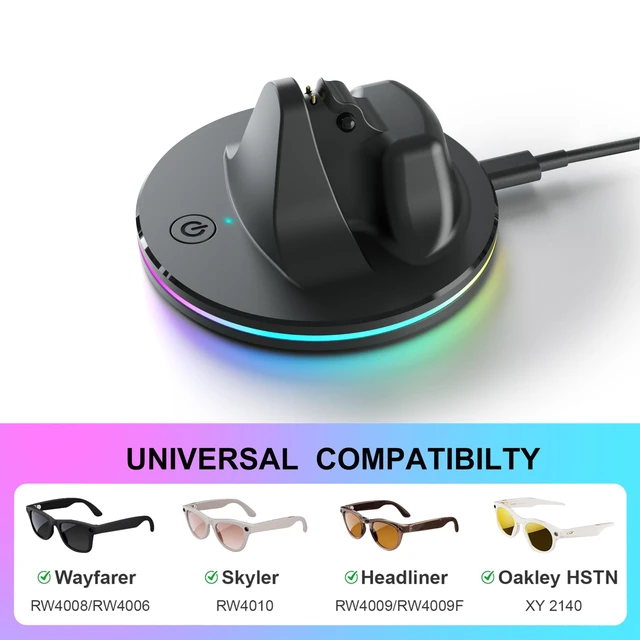 Alt view image 2 of 7 - Charging Dock for Ray-Ban Meta Glasses, Black Compatible with Wayfarer, Skyler, Headliner & Oakley HSTN, LED Indicator, Ambient LightingUSB Cable