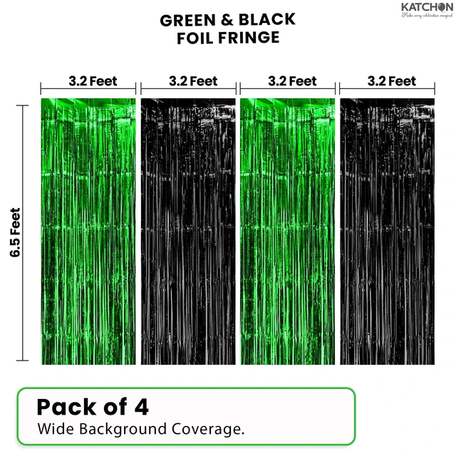 Alt view image 2 of 7 - Green and Black Fringe Backdrop Curtains - Pack of 4 Black and Green Party Decorations Golf Party Decorations, Birthday, Bachelorette, Wedding, Green Halloween decor