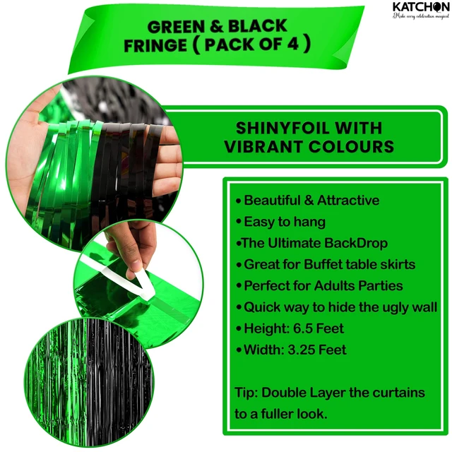 Alt view image 4 of 7 - Green and Black Fringe Backdrop Curtains - Pack of 4 Black and Green Party Decorations Golf Party Decorations, Birthday, Bachelorette, Wedding, Green Halloween decor