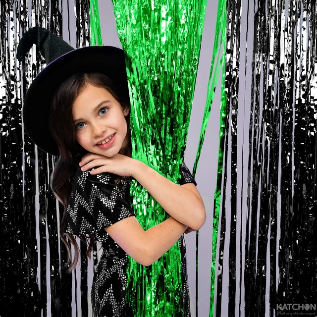 Alt view image 7 of 7 - Green and Black Fringe Backdrop Curtains - Pack of 4 Black and Green Party Decorations Golf Party Decorations, Birthday, Bachelorette, Wedding, Green Halloween decor