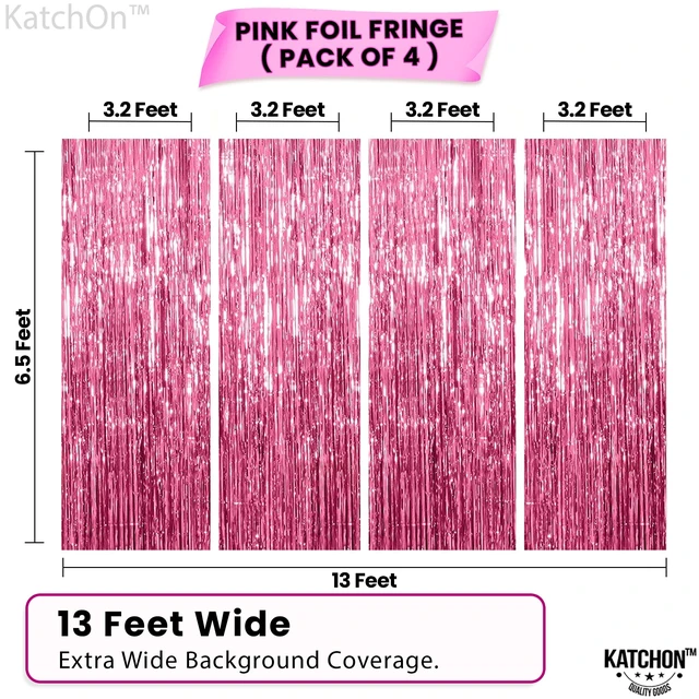 Alt view image 2 of 7 - Hot Pink Metallic Fringe Party Backdrop Curtain Set, Pack of 4 Perfect hot pink birthday decorations and hot pink party decorations for any pastel or soft-toned celebration event