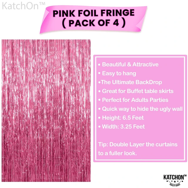 Alt view image 3 of 7 - Hot Pink Metallic Fringe Party Backdrop Curtain Set, Pack of 4 Perfect hot pink birthday decorations and hot pink party decorations for any pastel or soft-toned celebration event