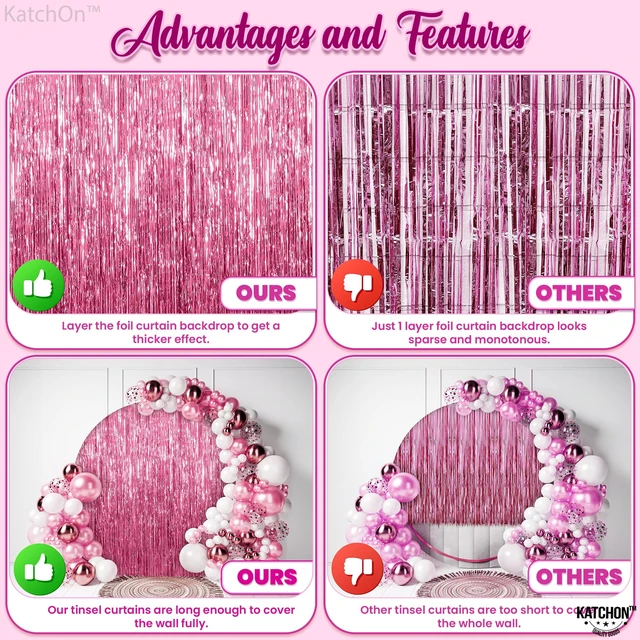 Alt view image 4 of 7 - Hot Pink Metallic Fringe Party Backdrop Curtain Set, Pack of 4 Perfect hot pink birthday decorations and hot pink party decorations for any pastel or soft-toned celebration event