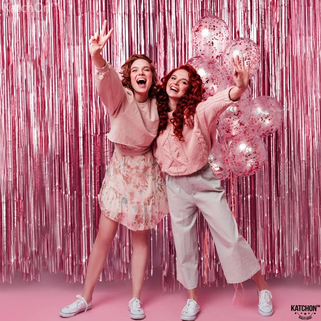 Alt view image 7 of 7 - Hot Pink Metallic Fringe Party Backdrop Curtain Set, Pack of 4 Perfect hot pink birthday decorations and hot pink party decorations for any pastel or soft-toned celebration event