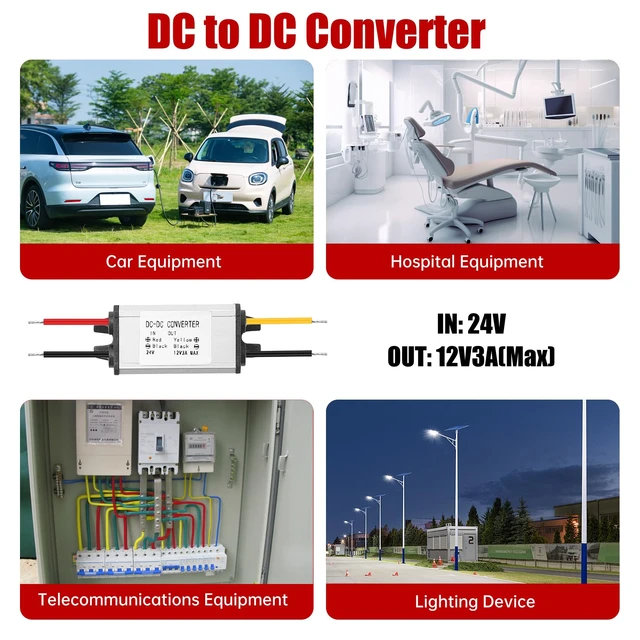 Alt view image 2 of 6 - DC 3A 36W 24V to 12V Step Down Converter Reducer Transformer with Fuse Power Supply for CNC Equipment Switches Photovoltaic Panels etc
