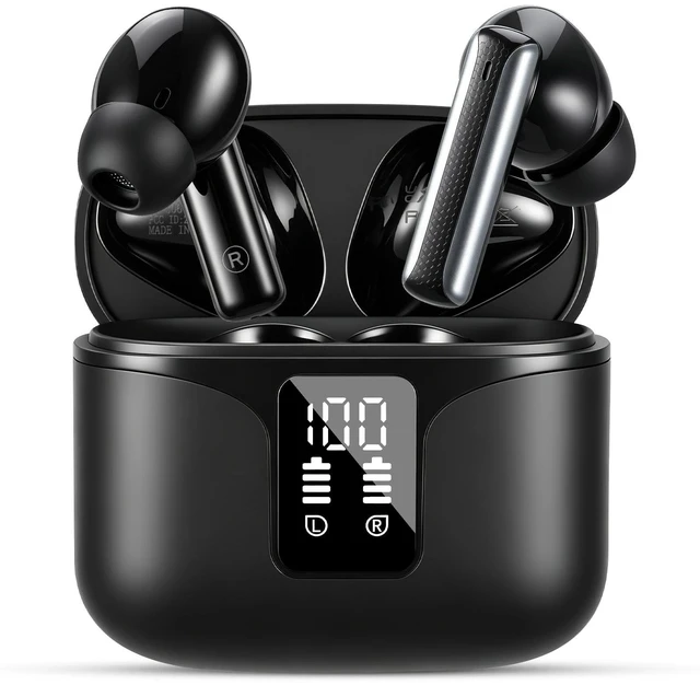 Main image of Wireless Earbuds, Bluetooth 6.0 Headphones with ENC Mic, Clear Calls, Smart LED Power Display, IPX5 Waterproof in Ear Earphones for Phone, Laptop, Sports (Black)