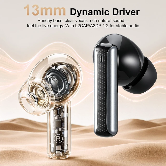 Alt view image 2 of 7 - Wireless Earbuds, Bluetooth 6.0 Headphones with ENC Mic, Clear Calls, Smart LED Power Display, IPX5 Waterproof in Ear Earphones for Phone, Laptop, Sports (Black)