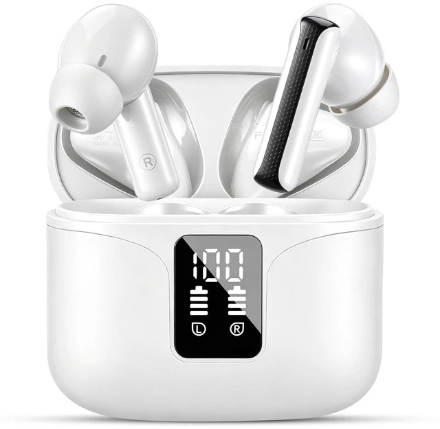 Main image of Wireless Earbuds, Bluetooth 6.0 Headphones with ENC Mic, Clear Calls, Smart LED Power Display, IPX5 Waterproof in Ear Earphones for Phone, Laptop, Sports (White)