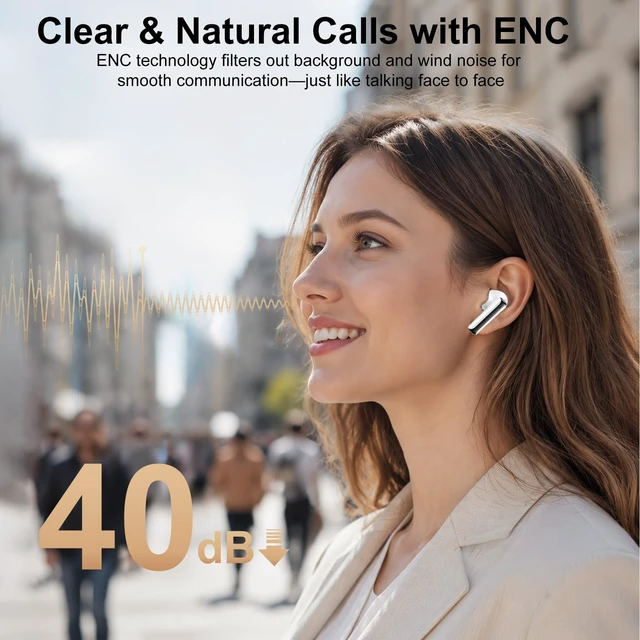 Alt view image 3 of 7 - Wireless Earbuds, Bluetooth 6.0 Headphones with ENC Mic, Clear Calls, Smart LED Power Display, IPX5 Waterproof in Ear Earphones for Phone, Laptop, Sports (White)
