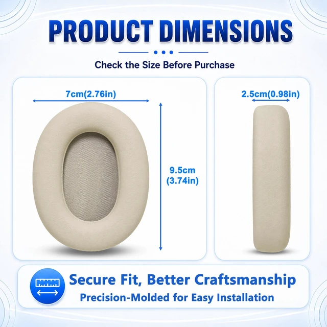 Alt view image 6 of 7 - Replacement Ear Pads for Jabra Elite 85H Wireless Over-Ear Headphone, Extra-Thick and Durable Ear Cups Cover, Soft LeatherMemory Foam Headset Cushions-Gold