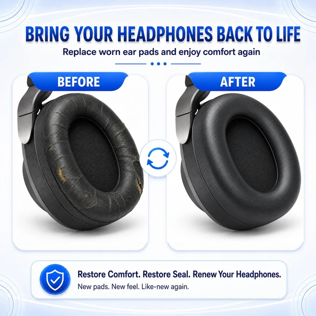 Alt view image 4 of 7 - Replacement Ear Pads for Jabra Elite 85H Wireless Over-Ear Headphone, Extra-Thick and Durable Ear Cups Cover, Soft LeatherMemory Foam Headset Cushions-Gold