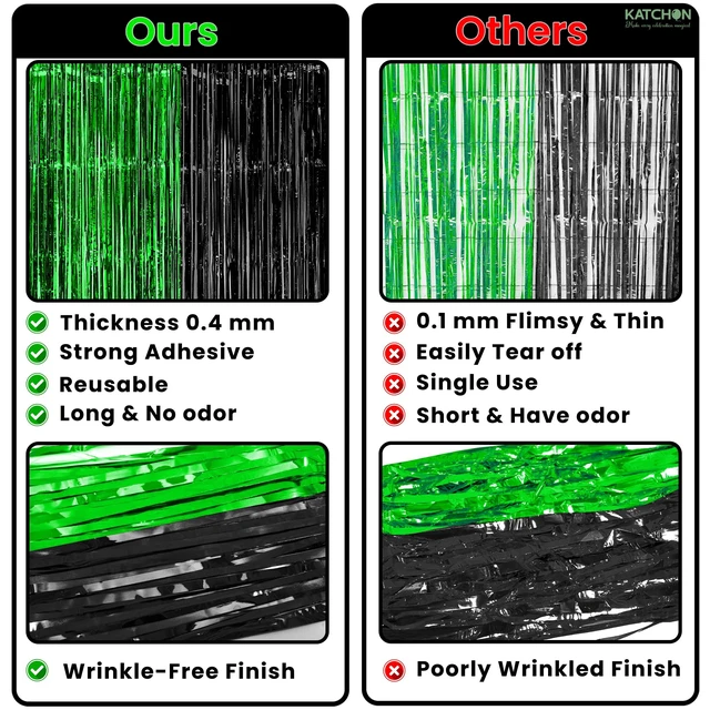 Alt view image 3 of 7 - Green and Black Fringe Backdrop Curtains - Pack of 4 Black and Green Party Decorations Golf Party Decorations, Birthday, Bachelorette, Wedding, Green Halloween decor