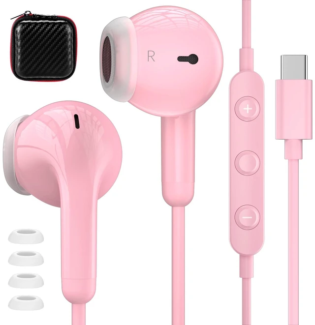Main image of USB C Wired Earbuds with Mic Volume Control for iPhone 18 Pro Max 17 16 15 HiFi Stereo Type C Headphones for Samsung S26 Ultra S25 S24 S23 S22 S21, Noise Isolation Ear Buds for iPad 10/Pixel 9 8, Pink
