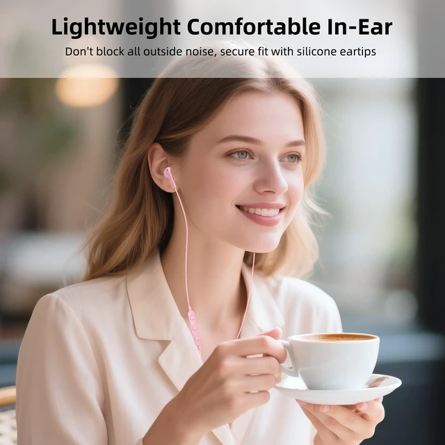 Alt view image 6 of 7 - USB C Wired Earbuds with Mic Volume Control for iPhone 18 Pro Max 17 16 15 HiFi Stereo Type C Headphones for Samsung S26 Ultra S25 S24 S23 S22 S21, Noise Isolation Ear Buds for iPad 10/Pixel 9 8, Pink