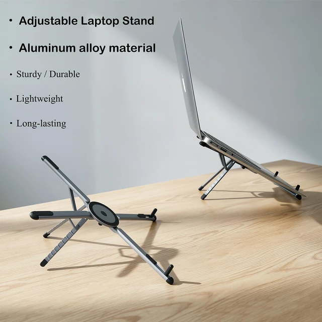 Alt view image 5 of 7 - 3-in-1 Foldable Magnetic Stand for Laptop, Tablet & Phone, Orange Aluminum Alloy Holder Adjustable Portable & Stable Desktop Riser for MacBook, iPad, iPhone, Samsung