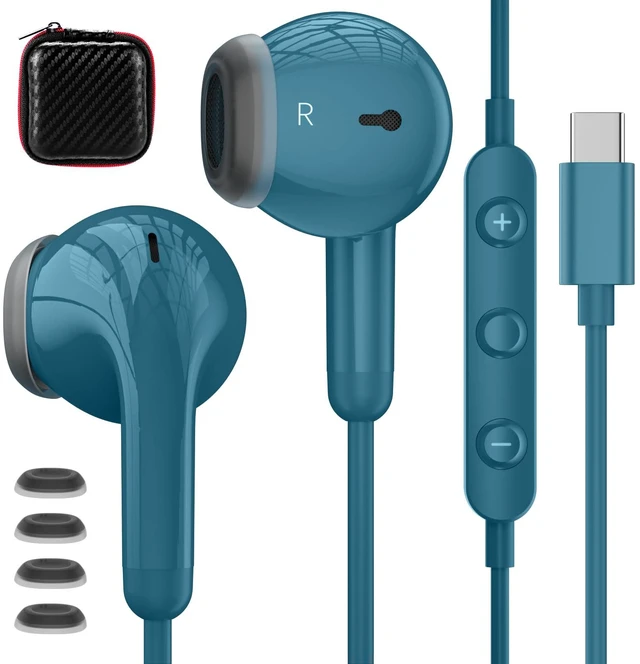 Main image of USB C Wired Earbuds with Mic Volume Control for iPhone 18 Pro Max 17 16 15 HiFi Stereo Type C Headphones for Samsung S26 Ultra S25 S24 S23 S22 S21, Noise Isolation Ear Buds for iPad 10/Pixel 9 8, Blue
