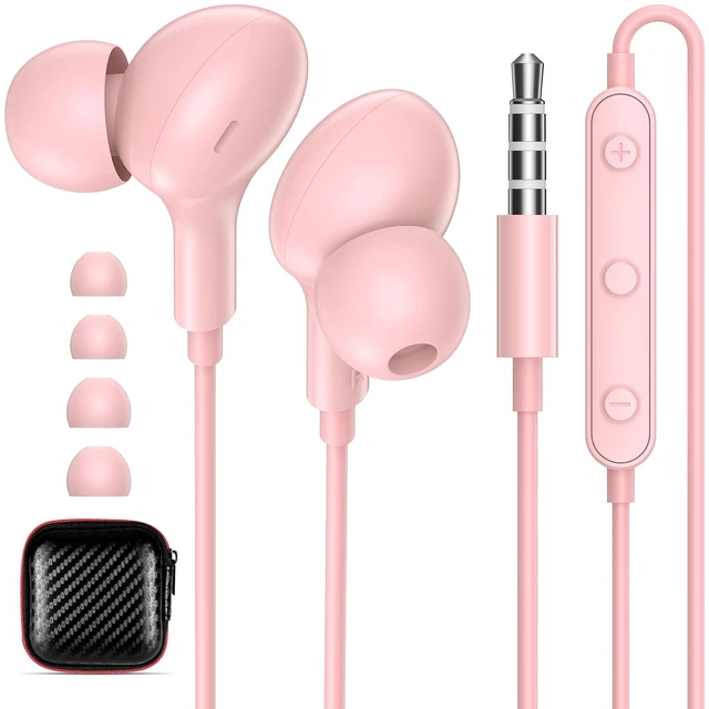 Main image of Wired Earbuds 3.5mm Jack School Airplane Travel Headphones Pink 3.5 mm Plug Earphones with S/M/L in Ear Buds Tips Microphone, Music Calls Remote Control Corded for Office