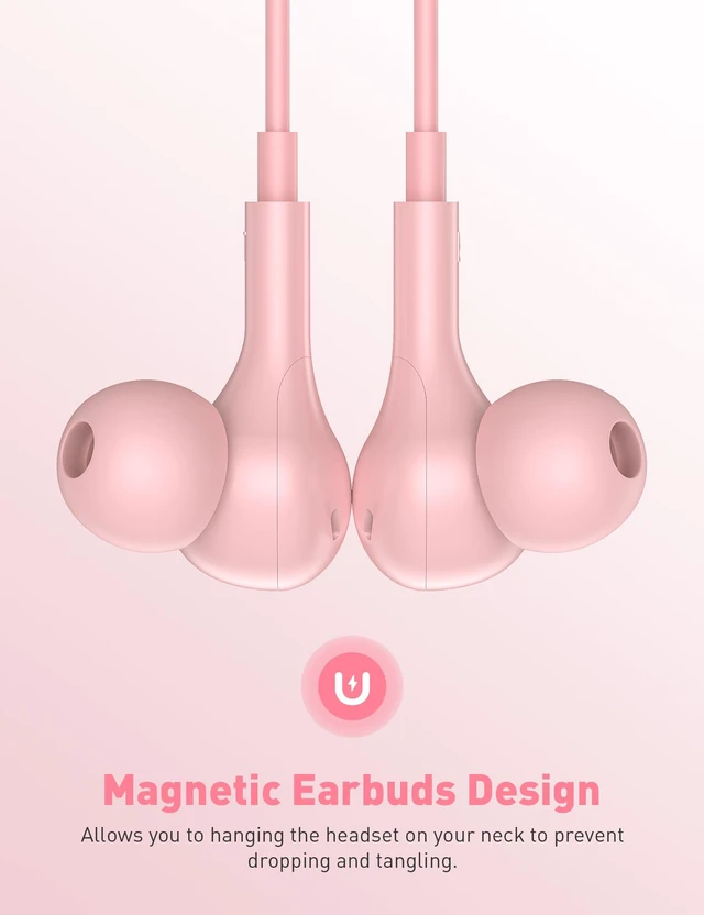 Alt view image 4 of 7 - Wired Earbuds 3.5mm Jack School Airplane Travel Headphones Pink 3.5 mm Plug Earphones with S/M/L in Ear Buds Tips Microphone, Music Calls Remote Control Corded for Office