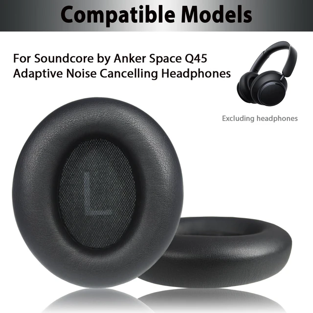 Alt view image 3 of 7 - Replacement Ear Pads for Anker Space Q45 Headphones, Ear Cushions for Soundcore by Anker Space Q45 Adaptive Noise Cancelling Headphones,with Buckle, Soft Protein Leather, Memory Foam(Black)