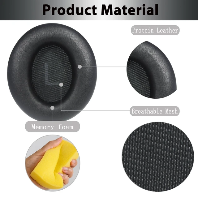 Alt view image 5 of 7 - Replacement Ear Pads for Anker Space Q45 Headphones, Ear Cushions for Soundcore by Anker Space Q45 Adaptive Noise Cancelling Headphones,with Buckle, Soft Protein Leather, Memory Foam(Black)