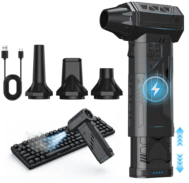 Main image of Compressed Air Duster with Removable Battery,Hurricane-Force Electric Air Duster with Brushless Motor,Mini Air Blower,3 Gear Adjustable Cordless soplador de aire,4 Nozzles for PC,Keyboard,Car,Home