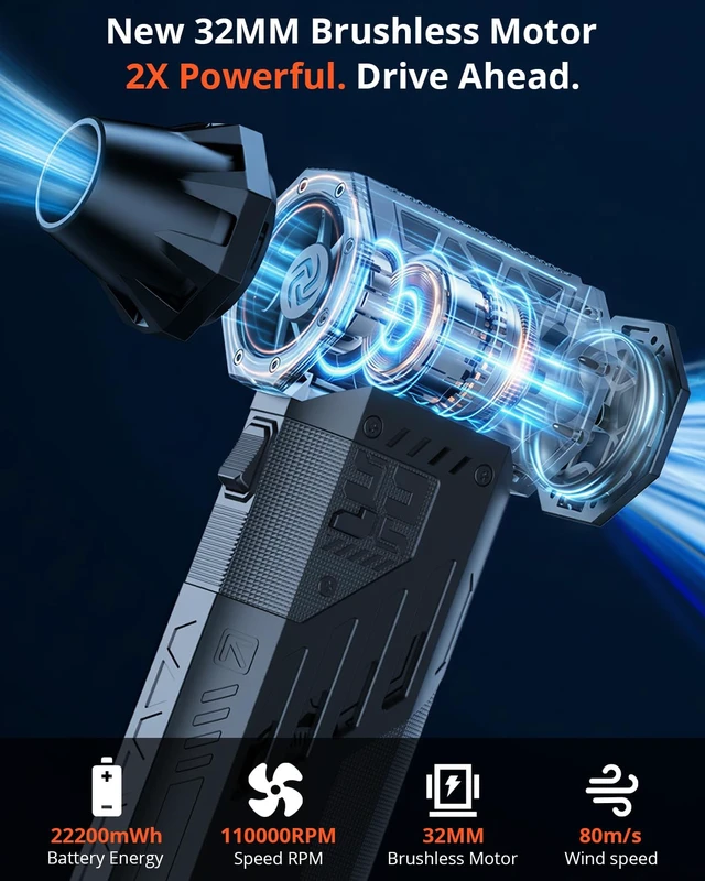 Alt view image 3 of 7 - Compressed Air Duster with Removable Battery,Hurricane-Force Electric Air Duster with Brushless Motor,Mini Air Blower,3 Gear Adjustable Cordless soplador de aire,4 Nozzles for PC,Keyboard,Car,Home