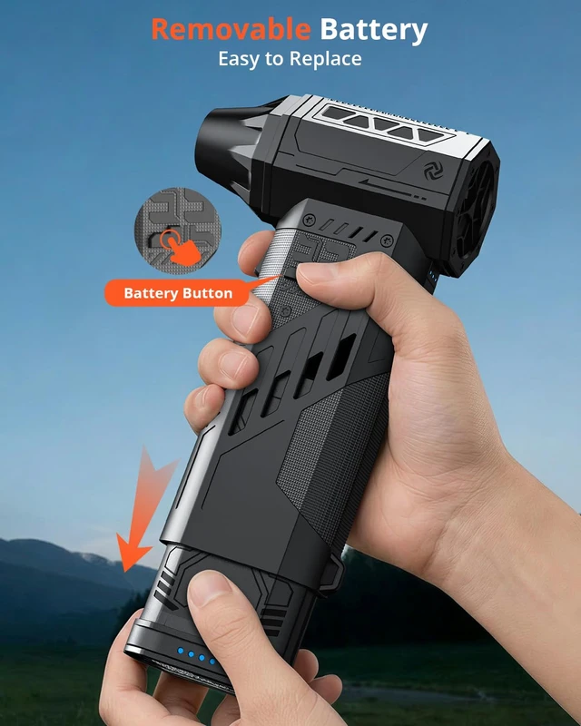 Alt view image 4 of 7 - Compressed Air Duster with Removable Battery,Hurricane-Force Electric Air Duster with Brushless Motor,Mini Air Blower,3 Gear Adjustable Cordless soplador de aire,4 Nozzles for PC,Keyboard,Car,Home
