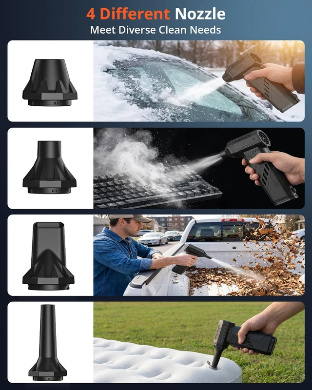 Alt view image 6 of 7 - Compressed Air Duster with Removable Battery,Hurricane-Force Electric Air Duster with Brushless Motor,Mini Air Blower,3 Gear Adjustable Cordless soplador de aire,4 Nozzles for PC,Keyboard,Car,Home