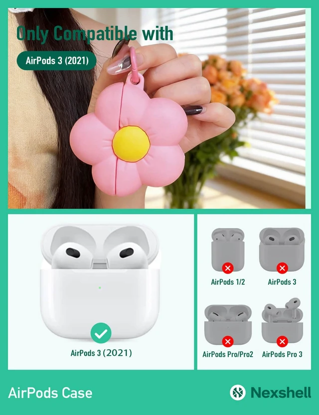 Alt view image 2 of 5 - for AirPods 3 Case Cute, 3D Kawaii Pink Flower Design with Keychain, Protective Shockproof Thick Silicone Cover, for AirPods 3rd Generation 2021for Women Girls Teens Kid Gift