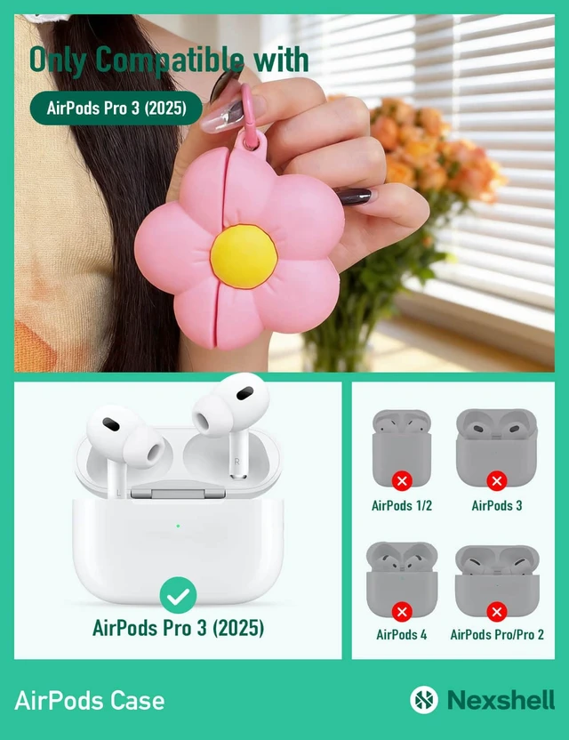 Alt view image 2 of 6 - for AirPods Pro 3 Case Cute, 3D Kawaii Pink Flower Design with Keychain, Protective Shockproof Thick Silicone Cover, for AirPods Pro 3rd Generation 2025for Women Girls Teens Gift