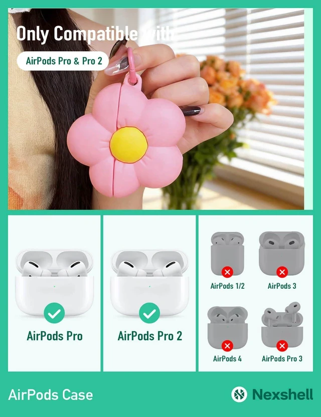 Alt view image 2 of 5 - for AirPods Pro/Pro 2 Case Cute, 3D Kawaii Pink Flower Design with Keychain, Protective Shockproof Thick Silicone Cover, for AirPods Pro 2nd Generation, for Women Girls Teen Kids Gift