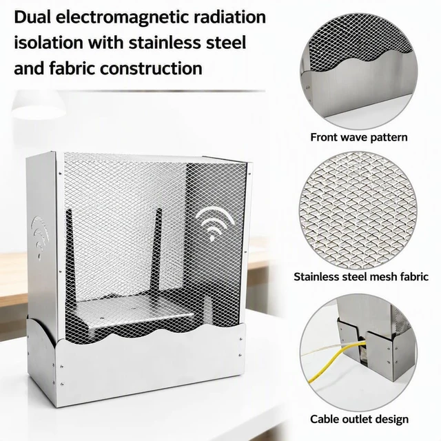 Alt view image 5 of 6 - Large WiFi Router Cover Shielding Modem Shelf WiFi Router Box Hider E mf Faraday Cage E Mf Blocker for Home W iFi R Outer Storage Cabinet