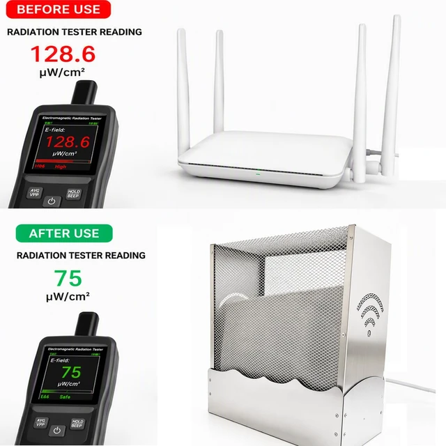 Alt view image 3 of 6 - Large WiFi Router Cover Shielding Modem Shelf WiFi Router Box Hider E mf Faraday Cage E Mf Blocker for Home W iFi R Outer Storage Cabinet