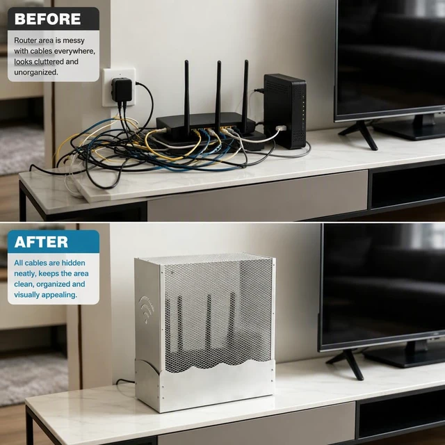 Alt view image 4 of 6 - Large WiFi Router Cover Shielding Modem Shelf WiFi Router Box Hider E mf Faraday Cage E Mf Blocker for Home W iFi R Outer Storage Cabinet