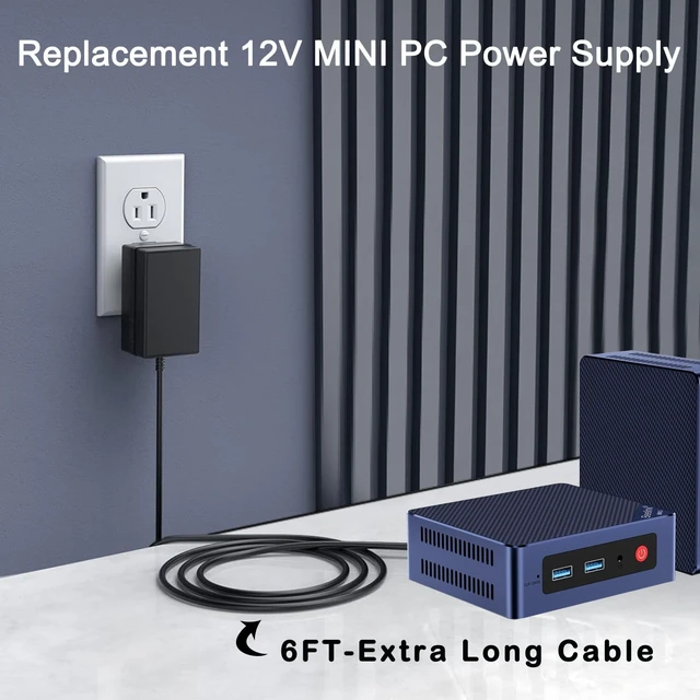 Alt view image 2 of 7 - 12V AC/DC Adapter Charger for Mini PC - Beelink Mini S13 /S13 PRO /S12 /S12 Pro, KAMRUI GK3Plus/AK1PLUS/AK1PRO,GMKtec Nucbox G3 Plus Intel N150,ACEMAGIC Vista V1 N97 N150 Mini PC Power Supply Cord