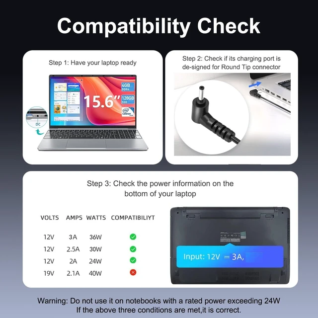 Alt view image 3 of 7 - 12V AC/DC Adapter Charger for Mini PC - Beelink Mini S13 /S13 PRO /S12 /S12 Pro, KAMRUI GK3Plus/AK1PLUS/AK1PRO,GMKtec Nucbox G3 Plus Intel N150,ACEMAGIC Vista V1 N97 N150 Mini PC Power Supply Cord